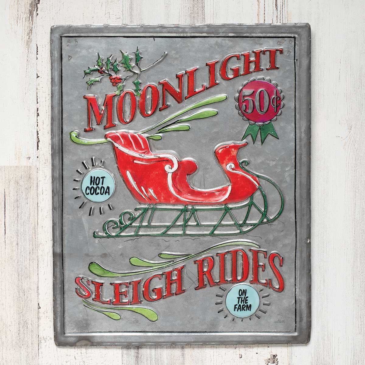SIGN RECTANGLE SLEIGH RIDES 12.5IN X 15.75IN METAL