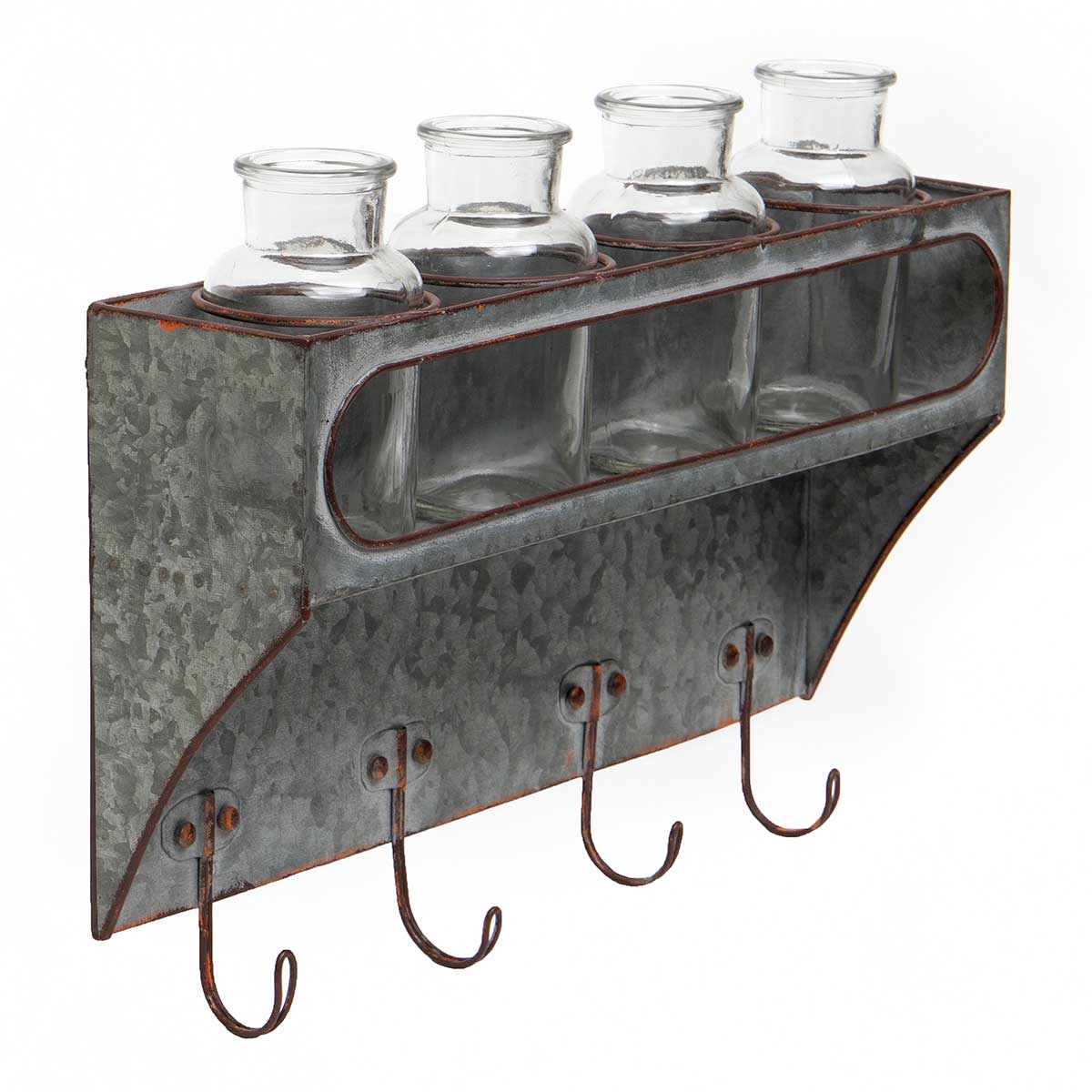 b50 WALL PIECE 4 BOTTLES AND HOOKS 15.5IN X 3.5IN X 11IN GREY - Click Image to Close