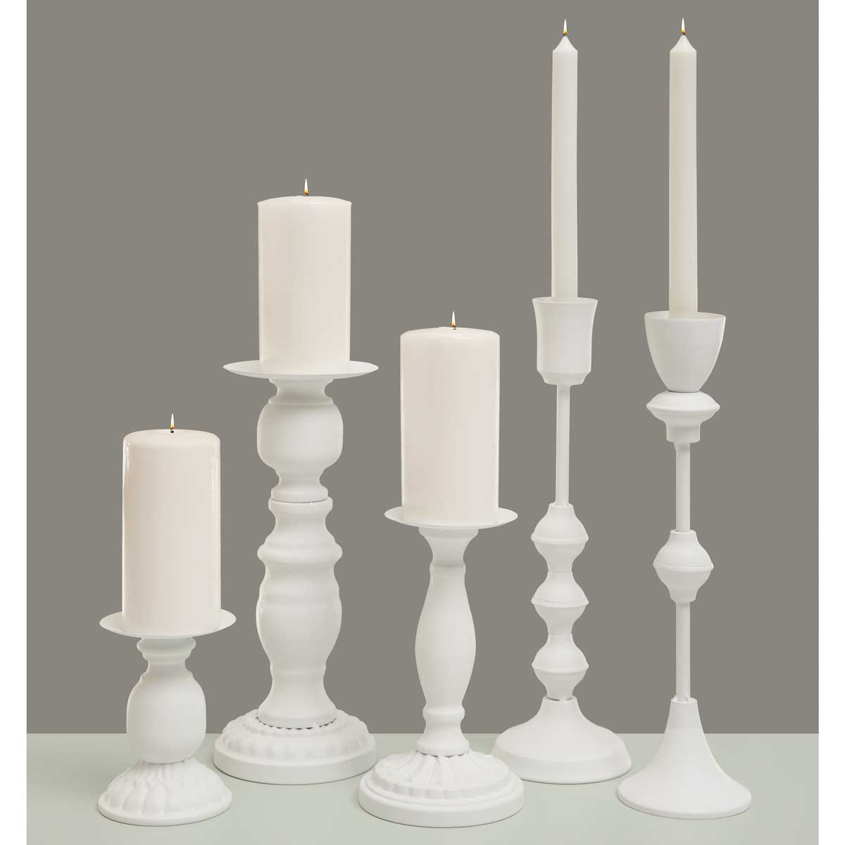 CANDLEHOLDER SMALL 3.5IN X 5.5IN MATTE WHITE METAL - Click Image to Close