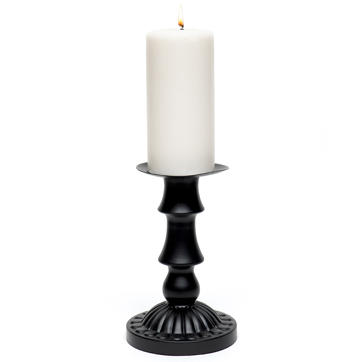 CANDLEHOLDER SMALL 4.5IN X 7.5IN MATTE BLACK METAL - Click Image to Close