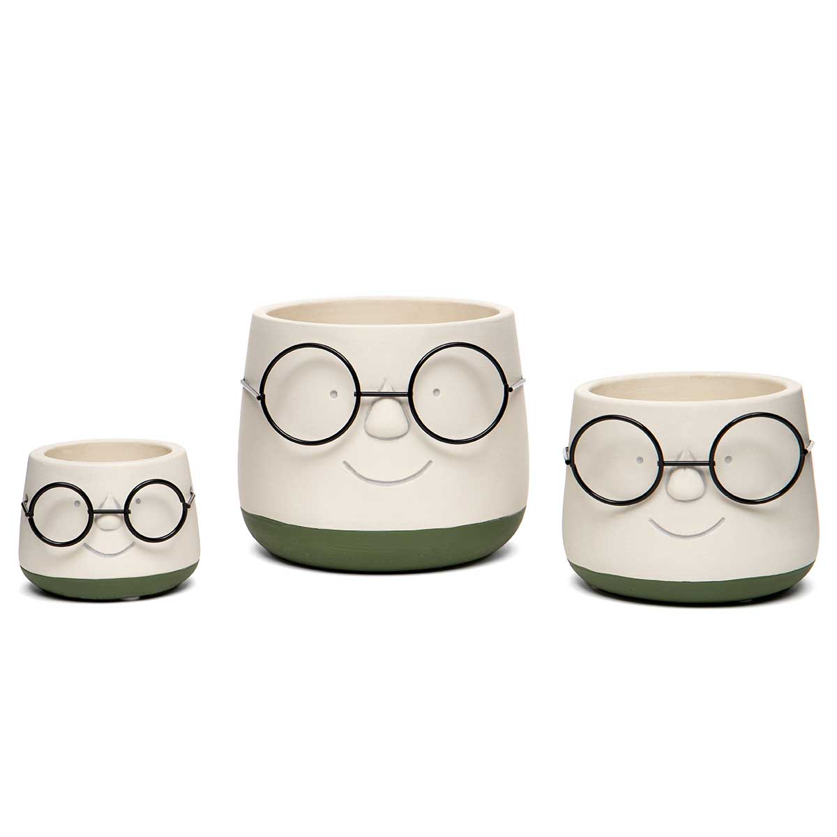 POT POINDEXTER LARGE 6IN X 5.25IN WHITE/GREEN FACE/WIRE GLASSES - Click Image to Close
