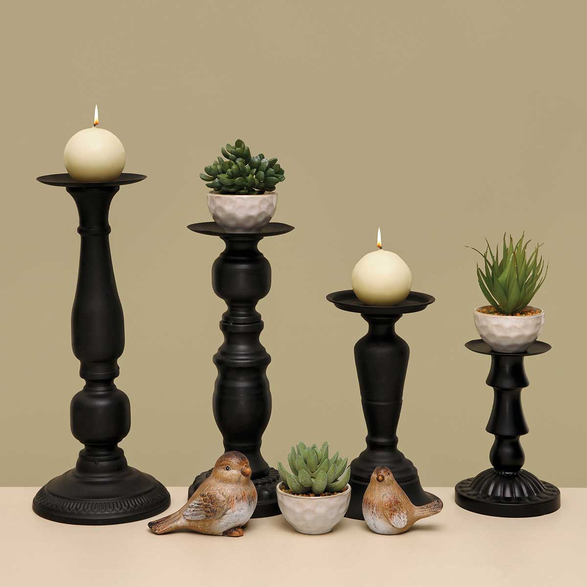 CANDLEHOLDER LARGE 6IN X 15IN MATTE BLACK METAL - Click Image to Close