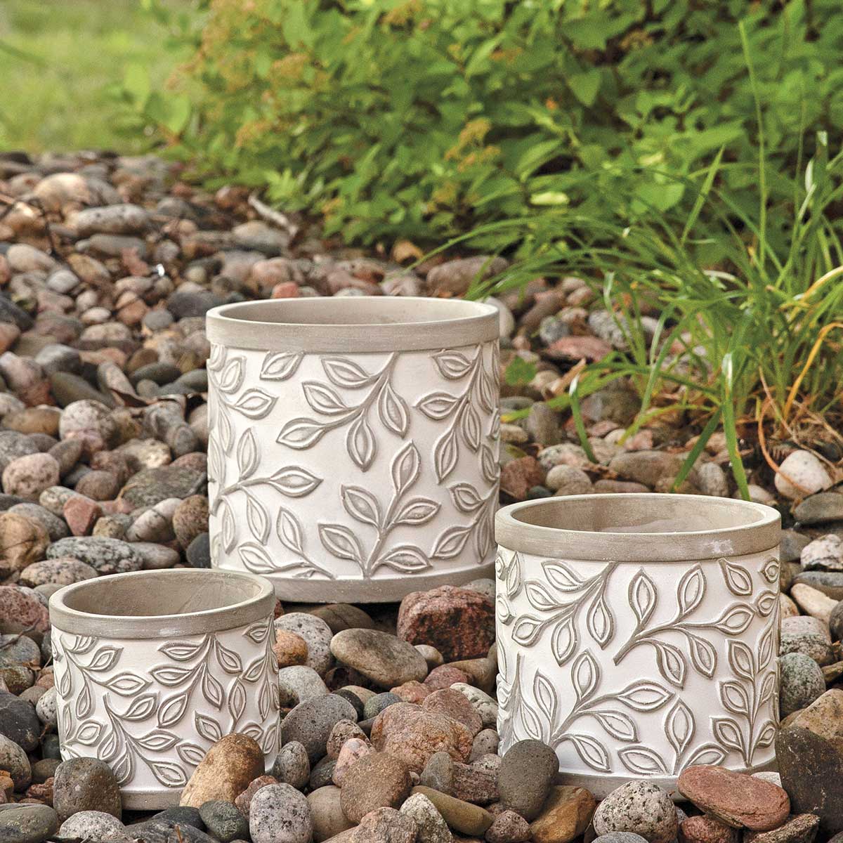 POT LAUREL LEAF GREY LARGE 6.25IN X 6IN WHITE CONCRETE - Click Image to Close