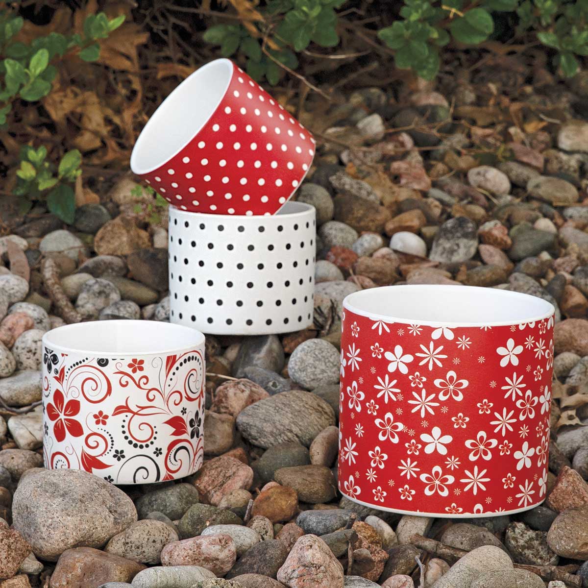 b50 POT PERKY POSIES LARGE 5.25IN X 4.75IN RED/WHITE CERAMIC - Click Image to Close