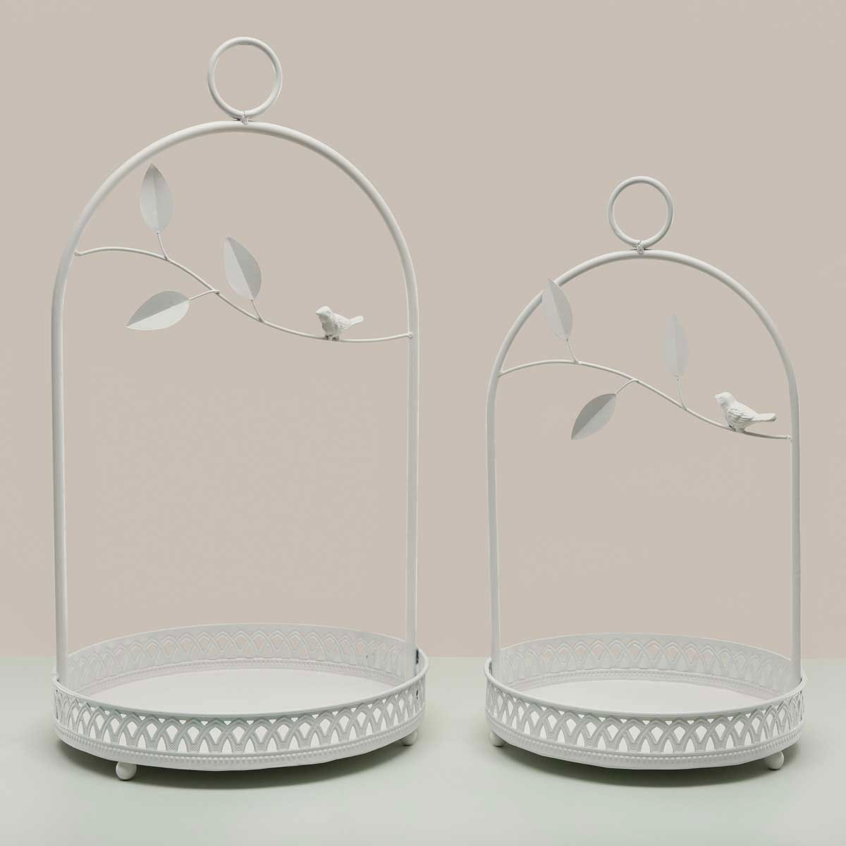 TABLE TRAY BIRD/LEAF LARGE 11.75IN X 21.25IN MATTE WHITE METAL