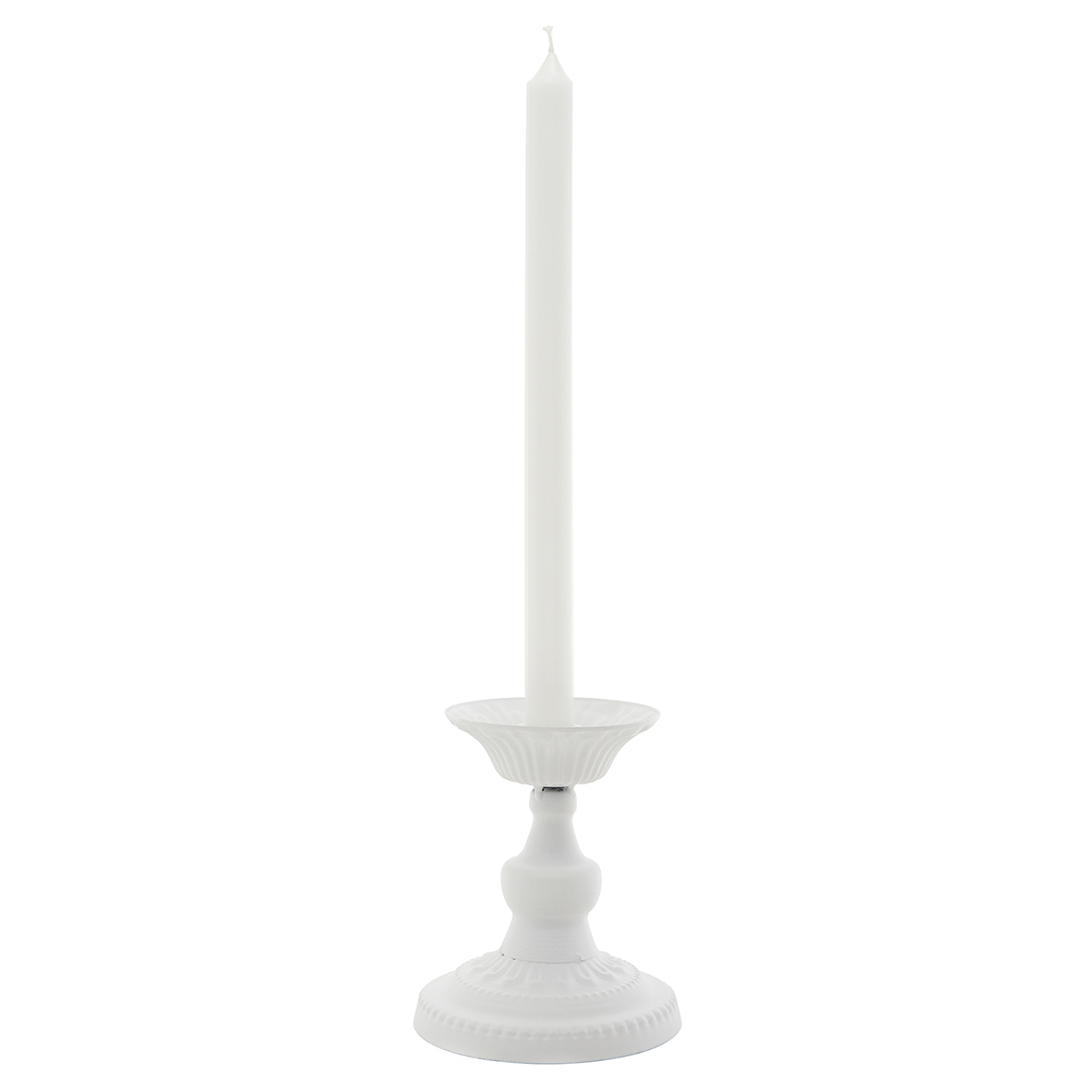 CANDLESTICK/HOLDER SMALL 4.5IN X 5.25IN MATTE WHITE METAL - Click Image to Close