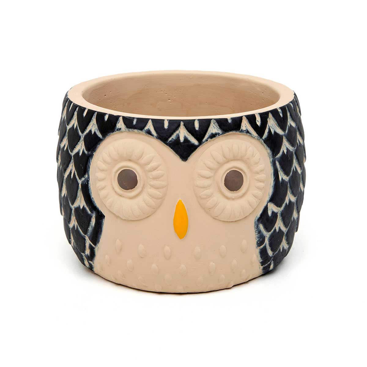 POT HOOTIE OWL SMALL 5.5IN X 4IN BLACK/BEIGE CONCRETE - Click Image to Close