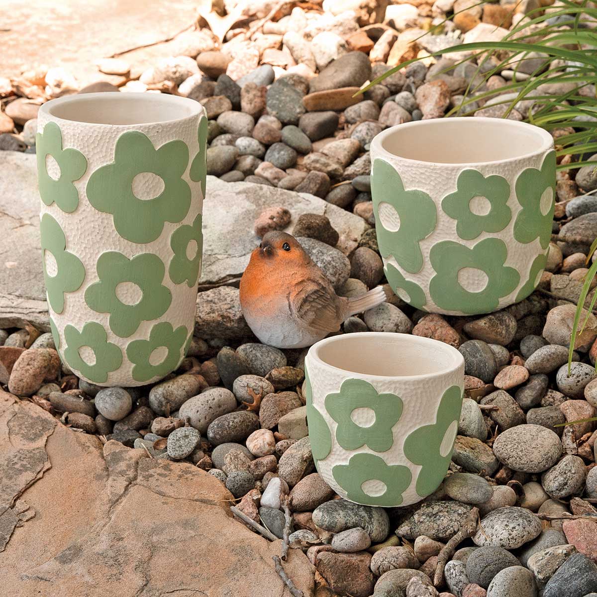 POT FLOWER SMALL 4.25IN X 4IN WHITE/GREEN CONCRETE - Click Image to Close