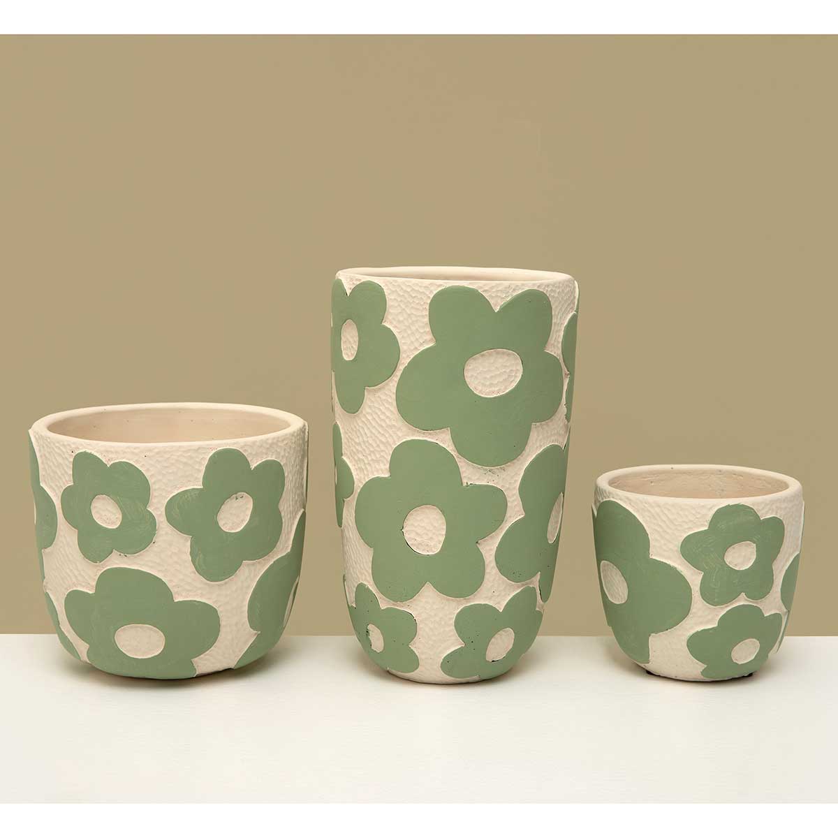 POT FLOWER SMALL 4.25IN X 4IN WHITE/GREEN CONCRETE - Click Image to Close