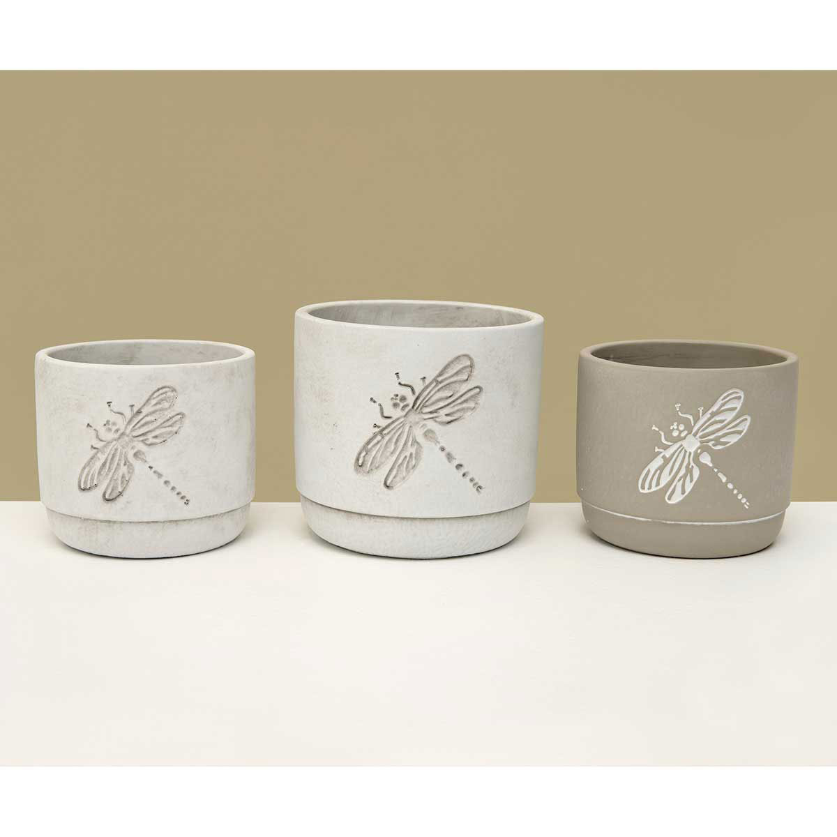 POT DRAGONFLY WHITE WASH SMALL 4.75IN X 4IN CONCRETE