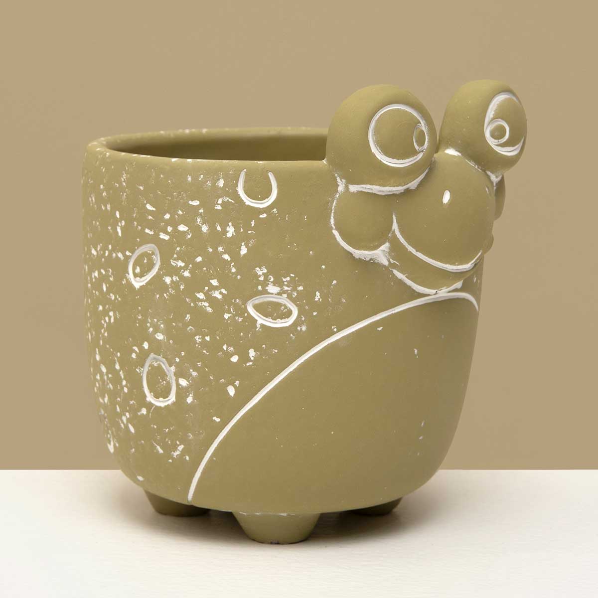 POT FROG 4.75IN X 4.5IN GREEN/WHITE CONCRETE - Click Image to Close