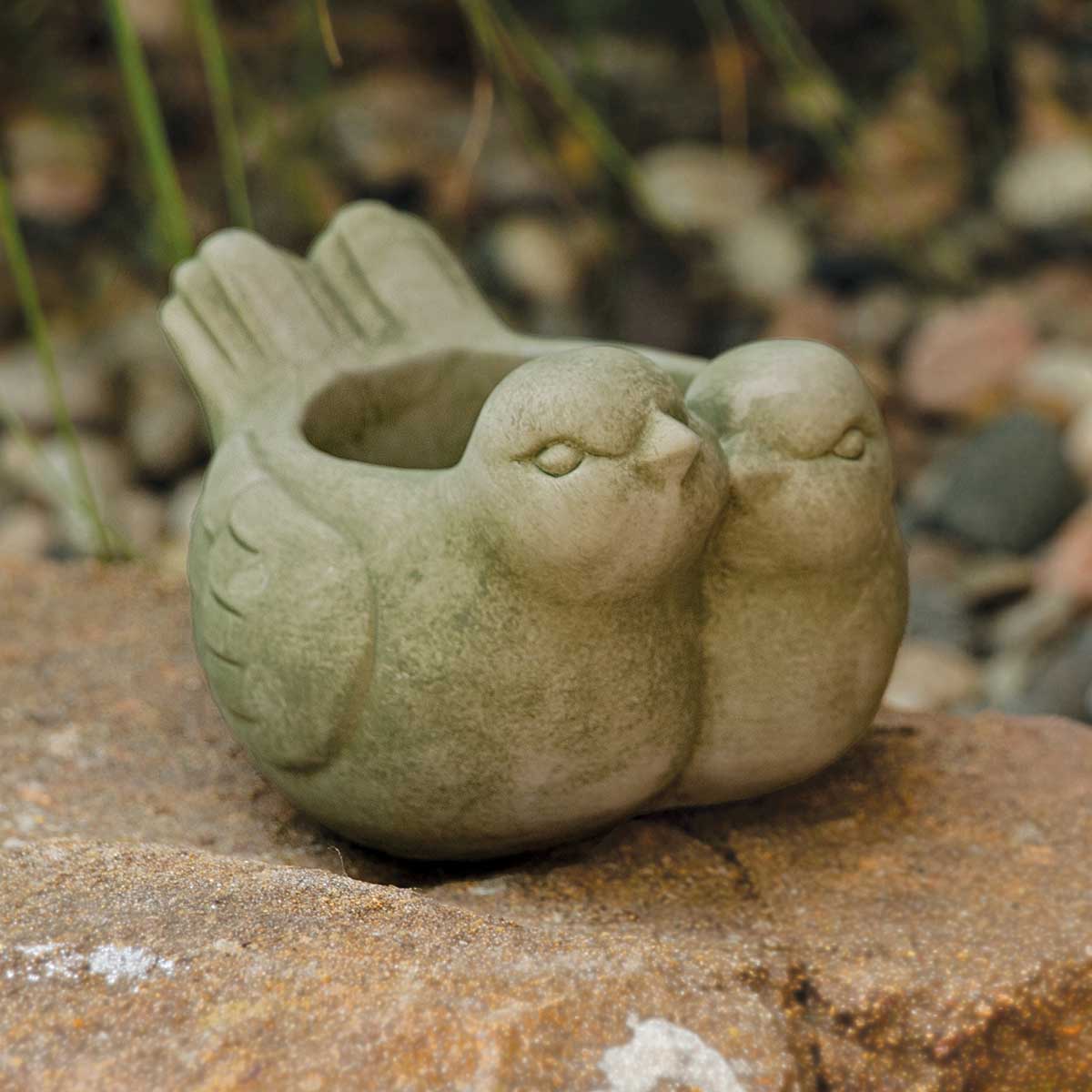 POT DOUBLE BIRD VERDE 7IN X 6.25IN X 4.5IN CONCRETE - Click Image to Close