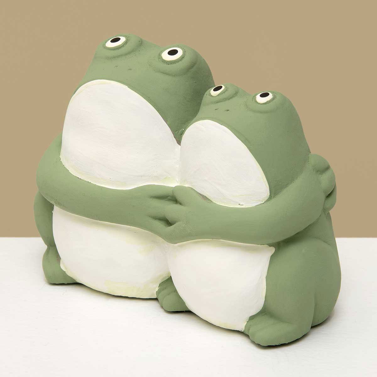 HUGGING FROGS 5.75IN X 3.25IN X 4.25IN GREEN/WHITE CONCRETE