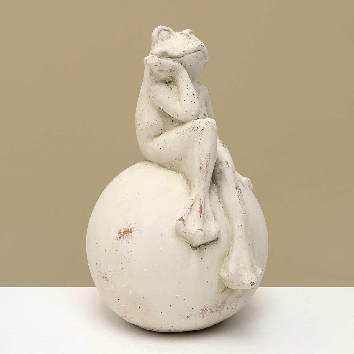 FROG ON BALL THINKING 5.5IN X 5IN X 7.5IN WHITE WASH CONCRETE - Click Image to Close