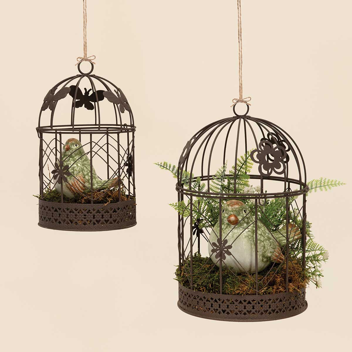 BIRD CAGE FLOWER MOTIF 6.5IN X 10IN BROWN METAL - Click Image to Close