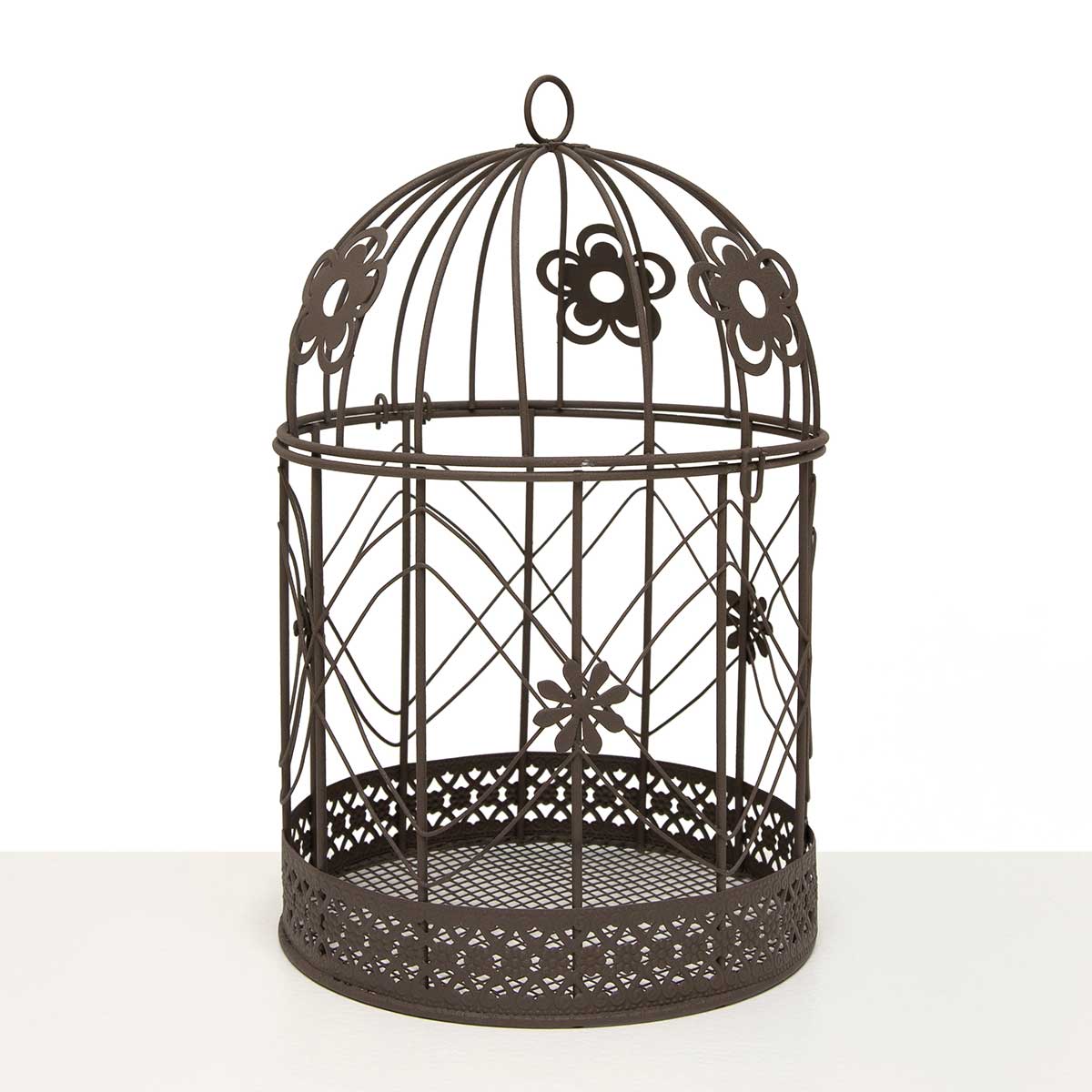 BIRD CAGE FLOWER MOTIF 6.5IN X 10IN BROWN METAL - Click Image to Close