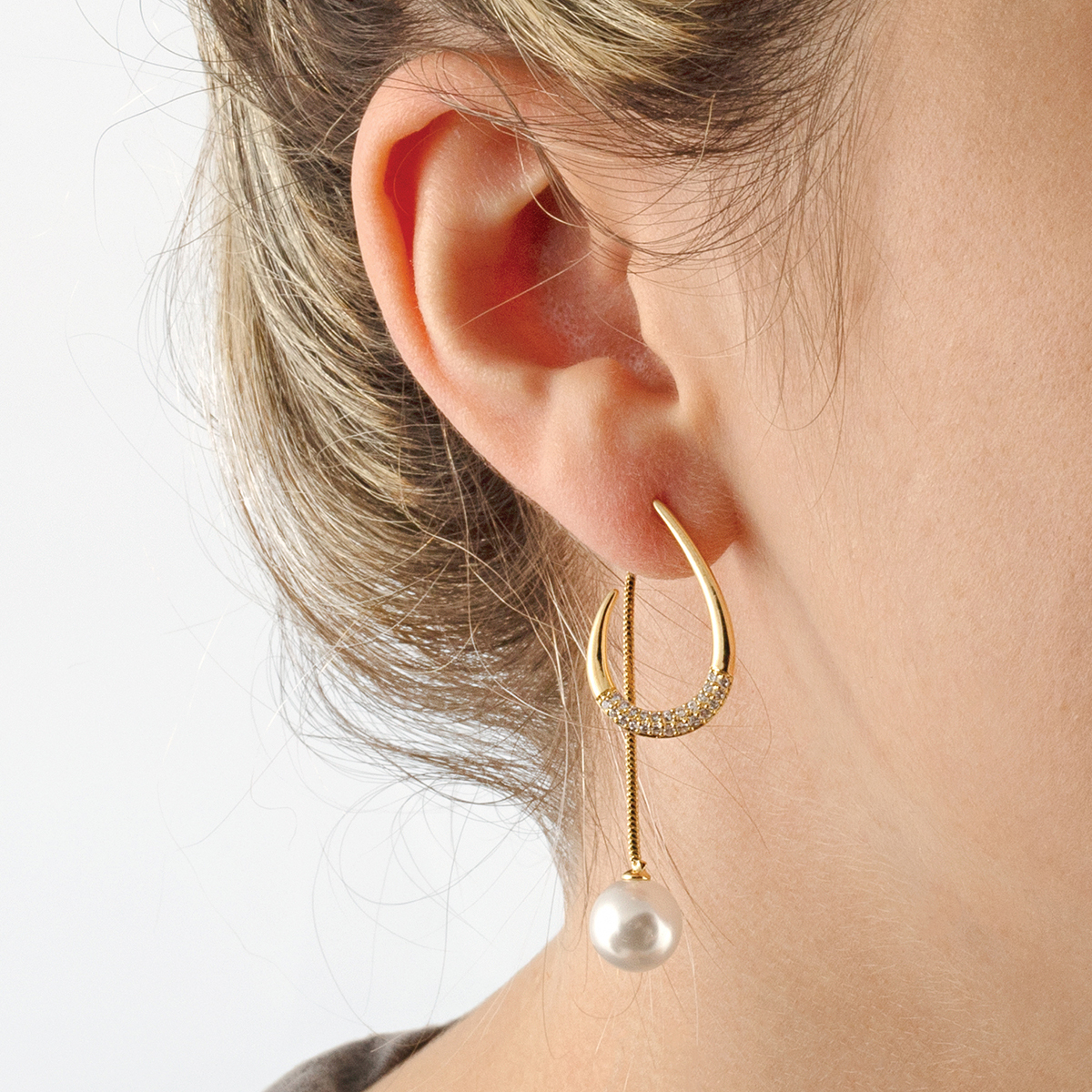 EARRINGS PEARL HOOP 2 PC - Click Image to Close