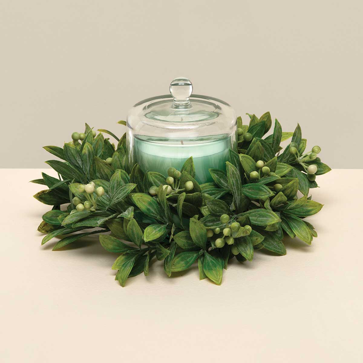 CANDLE RING PRIVET/BERRY 10IN (INNER RING 4.5IN) GREEN