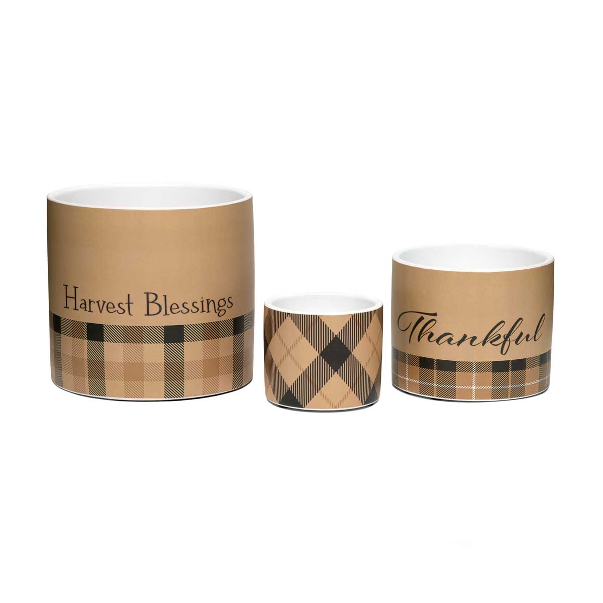 POT HARVEST BLESSINGS PLAID LARGE 5.25IN X 4.75IN BROWN/BLACK CE - Click Image to Close