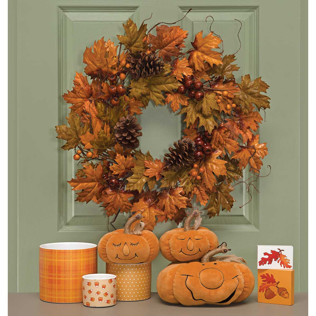 WREATH MAPLE LEAF WITH PINECONES 24IN (INNER RING 9.5IN) - Click Image to Close