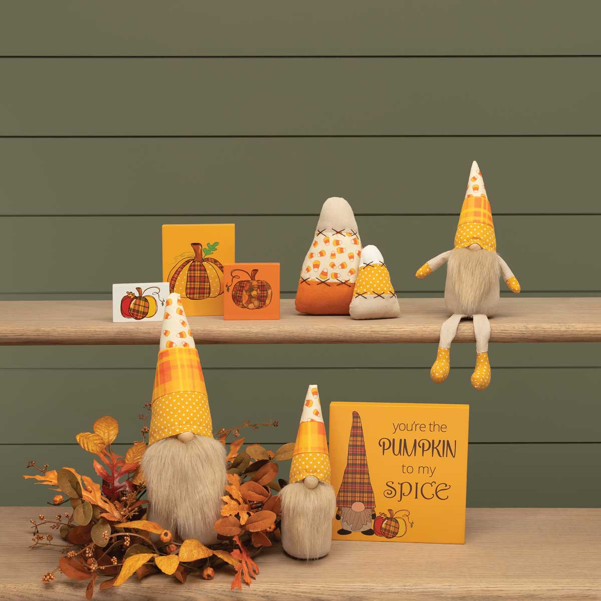 b50 GNOME CANDY CORN WITH LEGS 3.5IN X 13IN MUSTARD/ORANGE - Click Image to Close