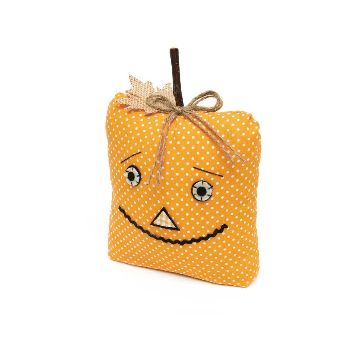 PILLOW PUMPKIN FACE SQUARE 7IN X 3.5IN X 7IN MUSTARD/WHITE