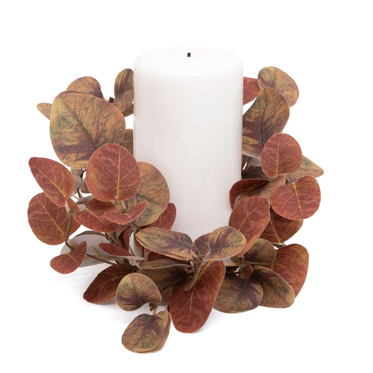 AUTUMN SILVER DOLLAR EUCALYPTUS CANDLE RING RUST/OLIVE 10"