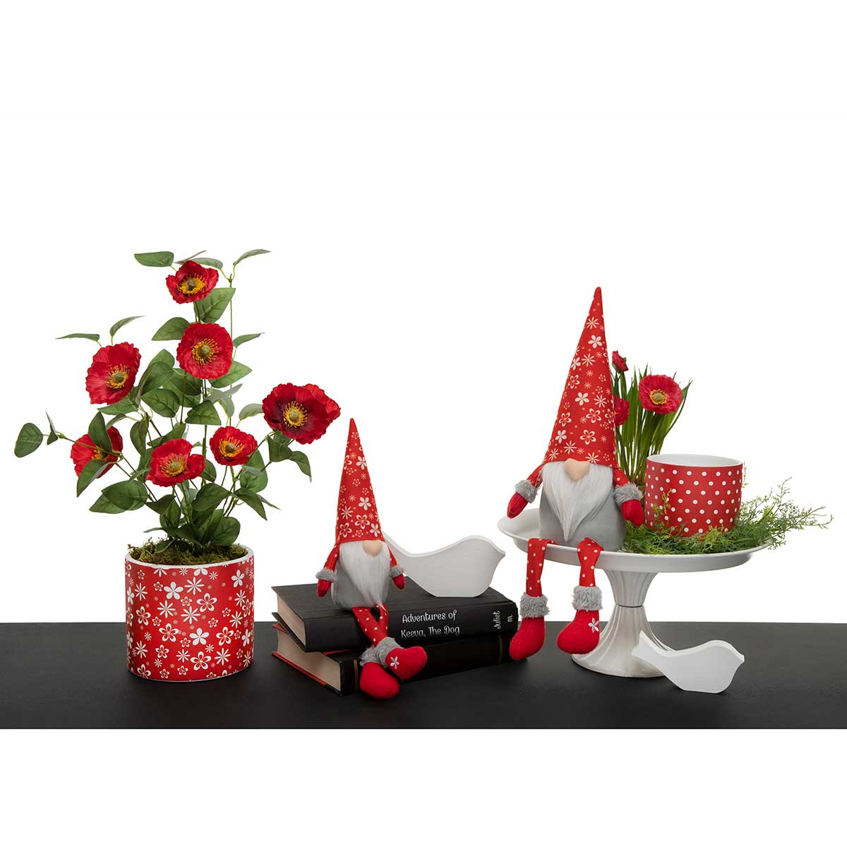 b70 GNOME FLORAL HAT WITH LEGS SMALL 3.25IN X 2.5IN X 12.5IN RED - Click Image to Close