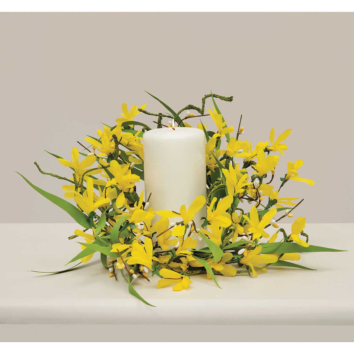 CANDLE RING FORSYTHIA/TWIGS 10IN (INNER RING 4IN) YELLOW - Click Image to Close