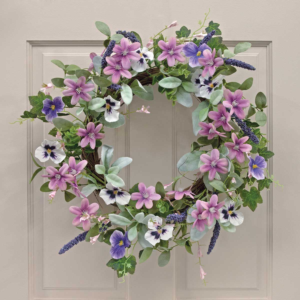 WREATH PANSY BLOSSOM 22IN (INNER RING 10IN) PURPLE POLYESTER - Click Image to Close
