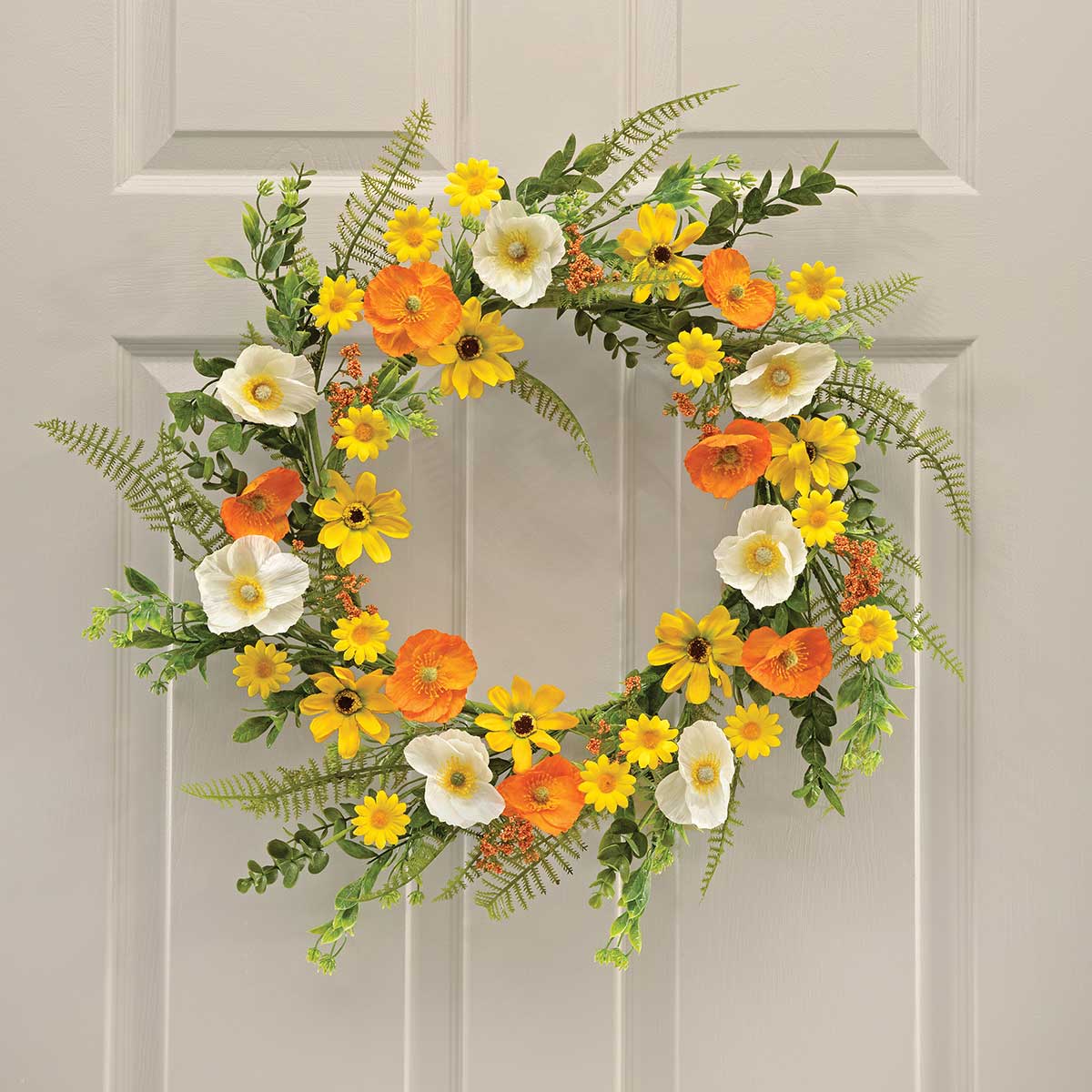 WREATH POPPY/DAISY 22IN (INNER RING 11IN) POLYESTER/PLASTIC - Click Image to Close