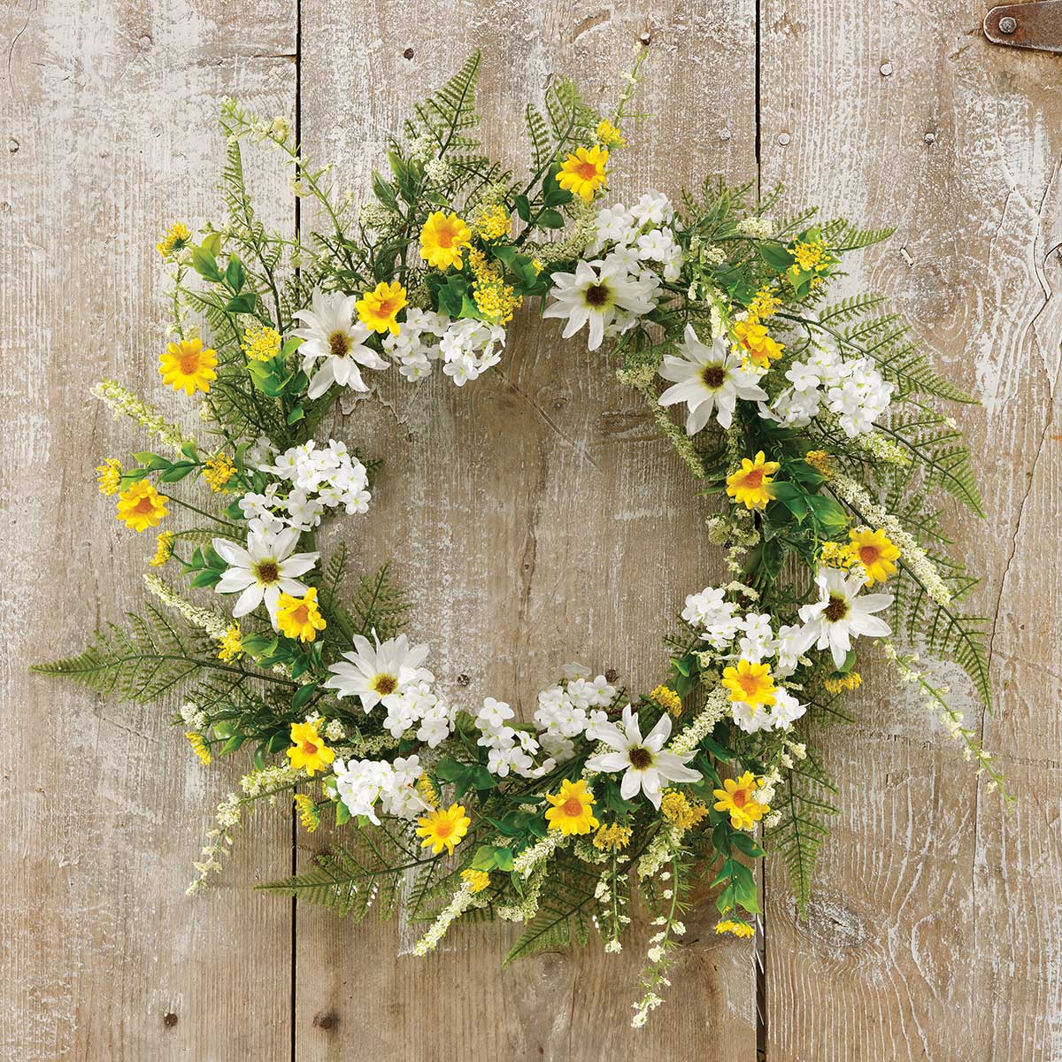 WREATH SUMMERTIME DAISY 22IN (INNER RING 12IN) POLYESTER/PLASTIC - Click Image to Close