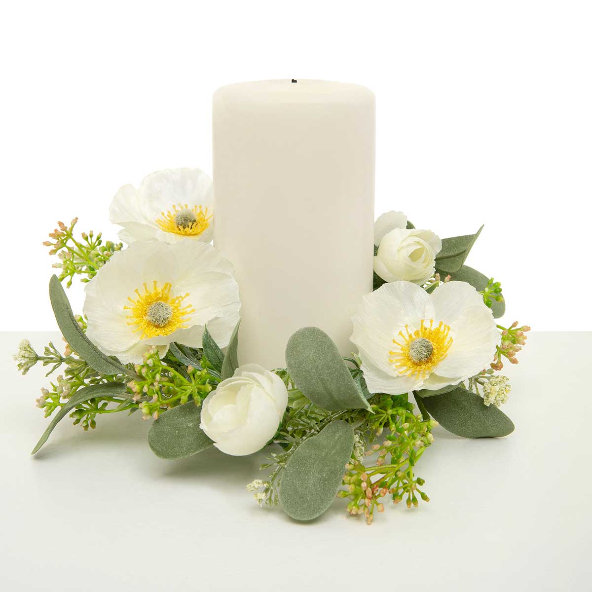 CANDLE RING POPPY/FOLIAGE 9IN (INNER RING 3.5IN) WHITE