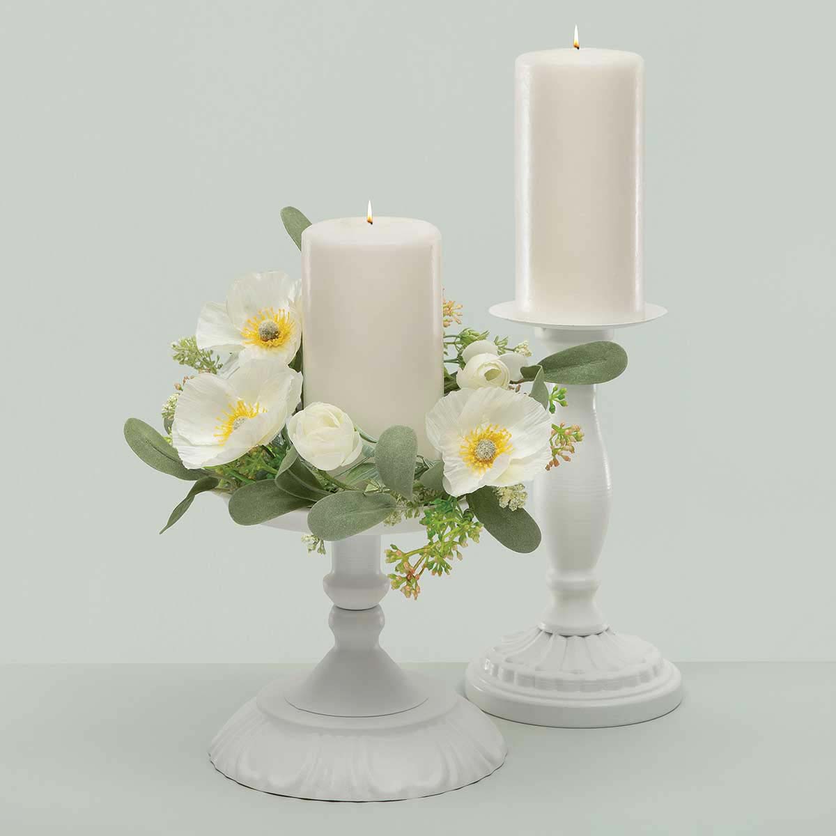 CANDLE RING POPPY/FOLIAGE 9IN (INNER RING 3.5IN) WHITE - Click Image to Close