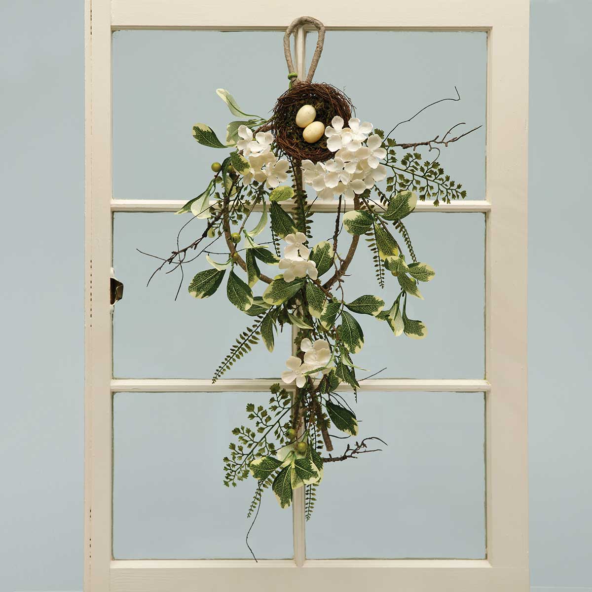 BOUGH FAUX TWIG/HYDRANGEA 18IN X 28IN WITH FOLIAGE TWIG NEST - Click Image to Close