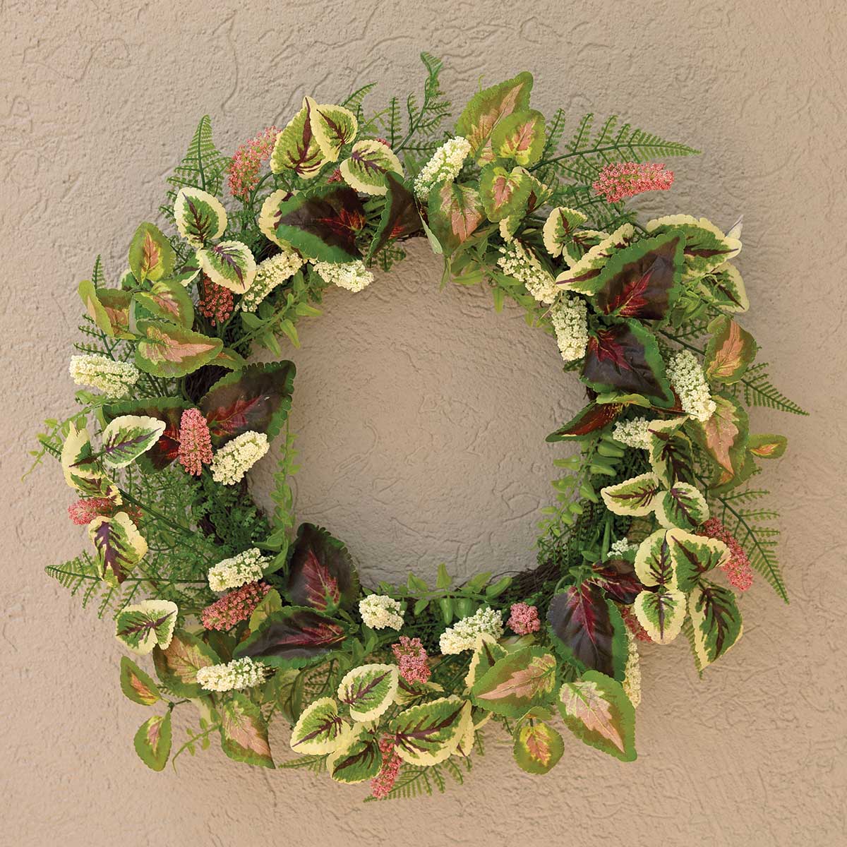 WREATH COLEUS/FERN/ASTILBE 22IN (INNER RING 12IN) PINK/GREEN - Click Image to Close