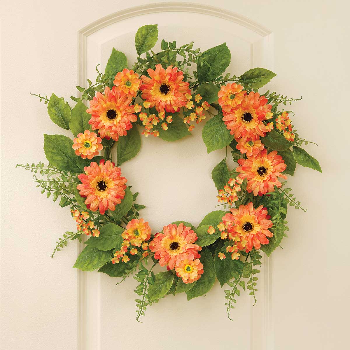 WREATH TANGERINE DAISY 22IN (INNER RING 11IN) - Click Image to Close