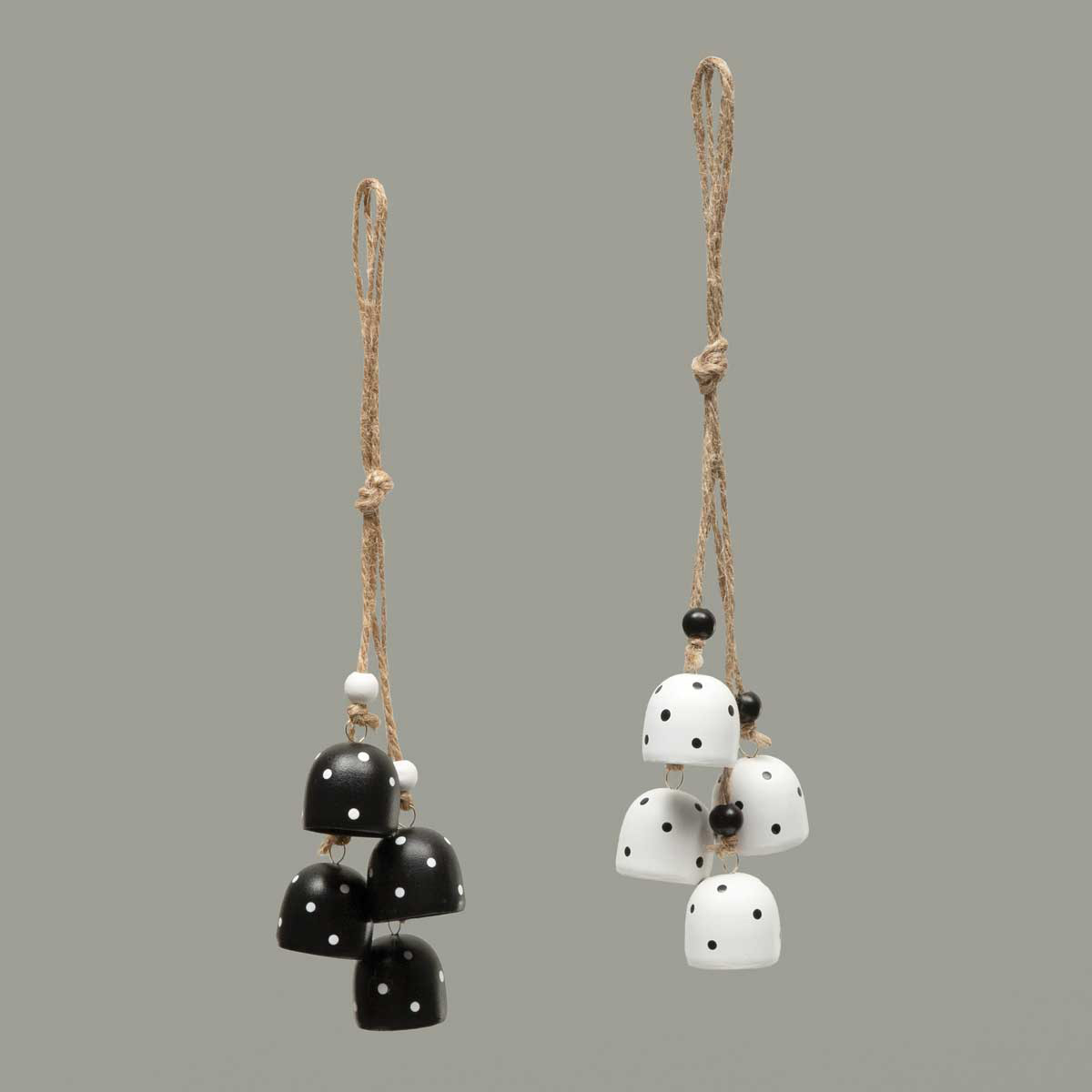 ORNAMENT HANG BELLS 2 ASSORTED 2IN X 11IN BLACK/WHITE METAL - Click Image to Close
