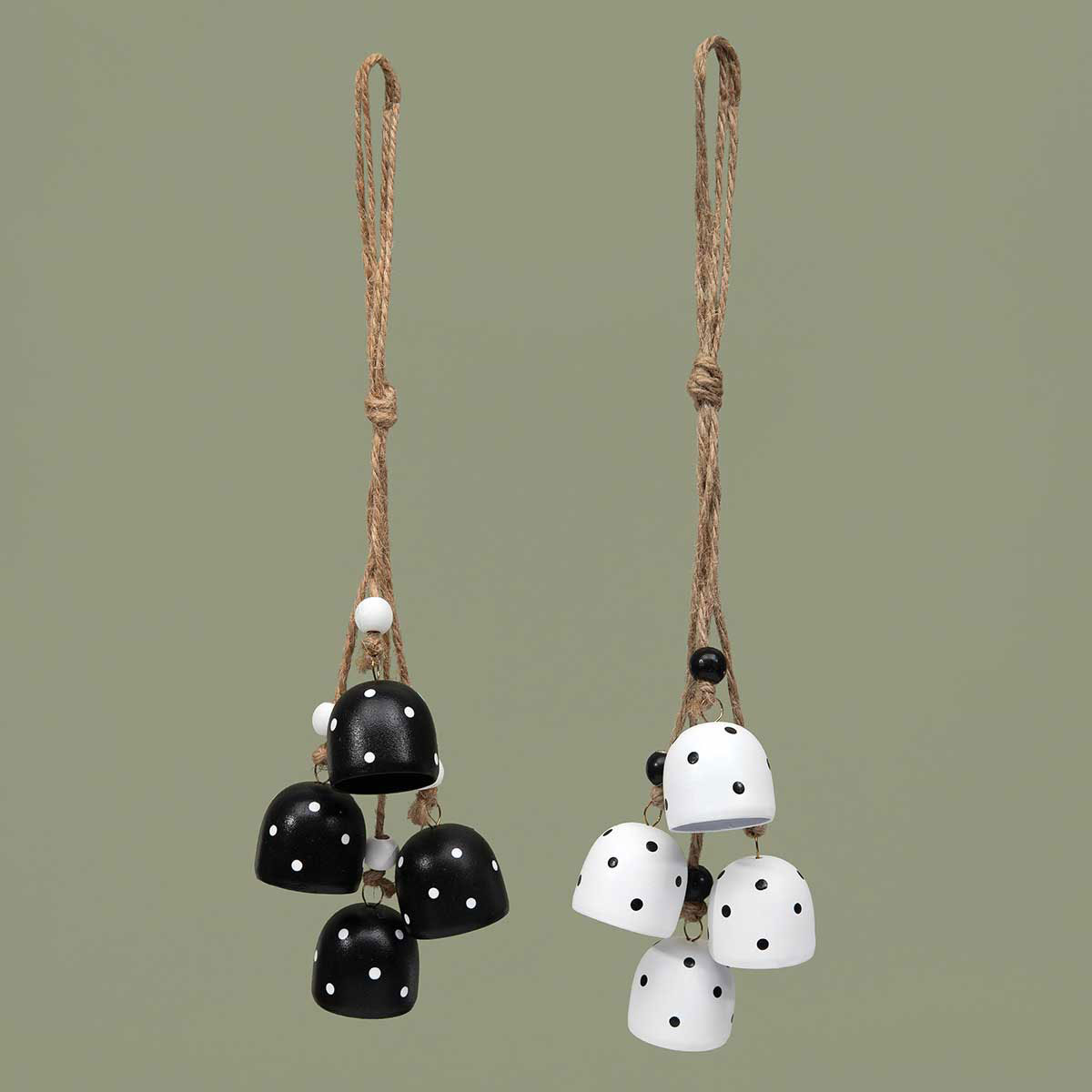 ORNAMENT HANG BELLS 2 ASSORTED 2IN X 11IN BLACK/WHITE METAL - Click Image to Close