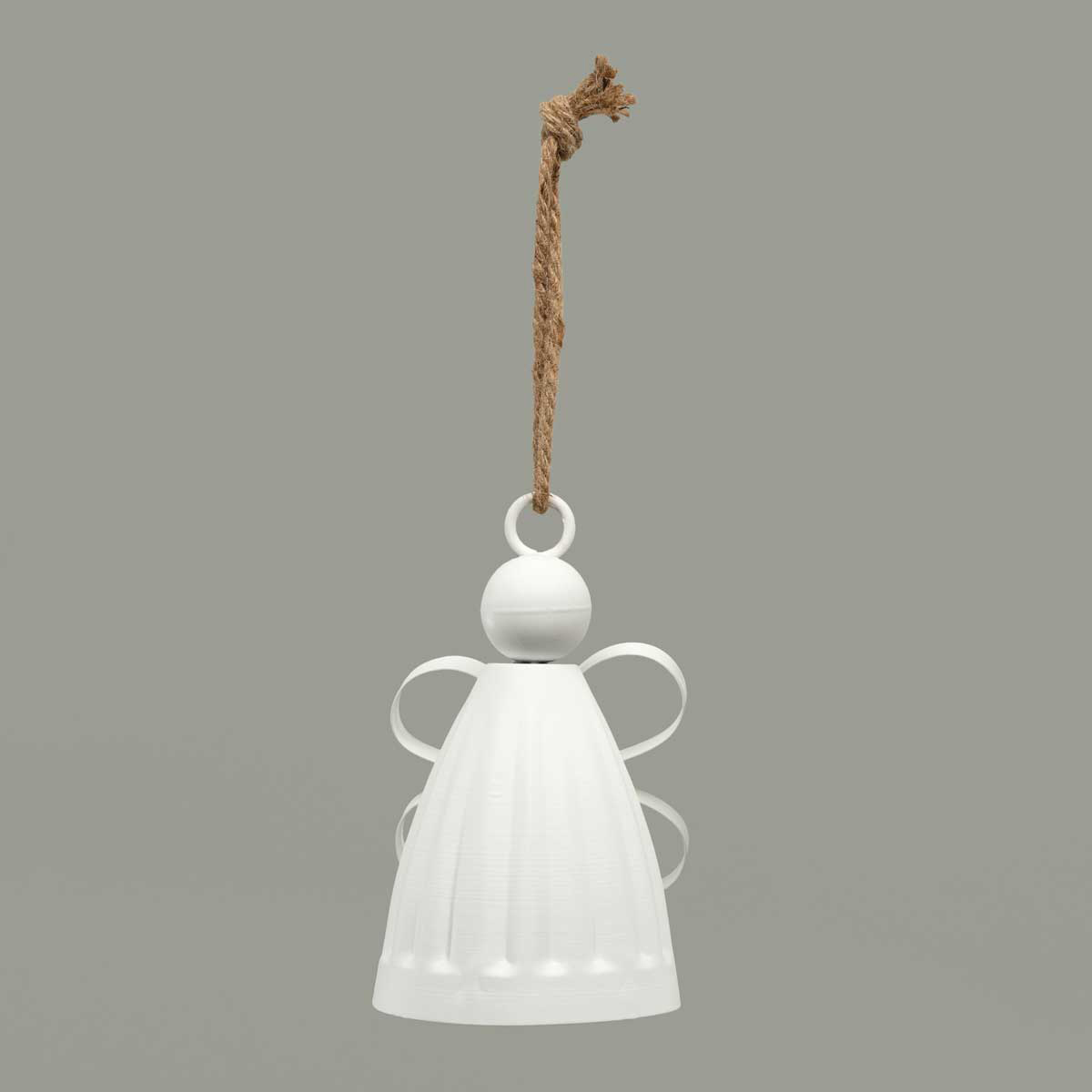 BELL ANGEL MATTE WHITE 5IN X 8IN METAL WITH ROPE HANGER