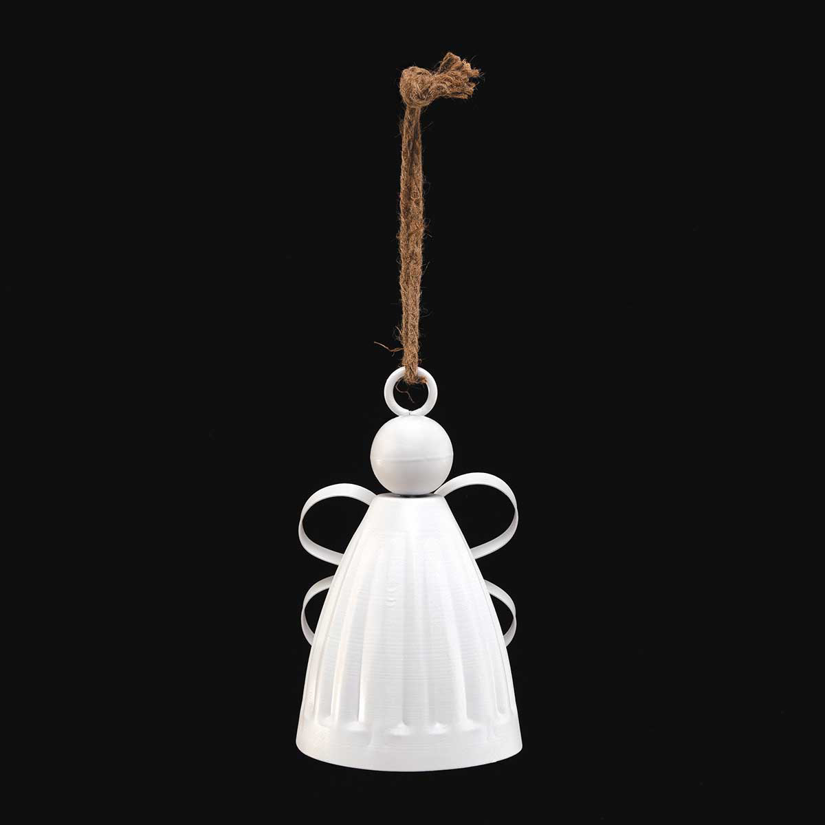 BELL ANGEL MATTE WHITE 5IN X 8IN METAL WITH ROPE HANGER