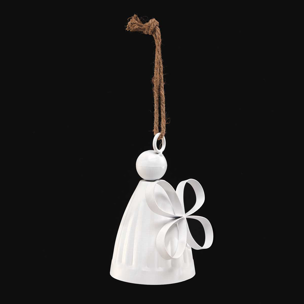 BELL ANGEL MATTE WHITE 5IN X 8IN METAL WITH ROPE HANGER - Click Image to Close
