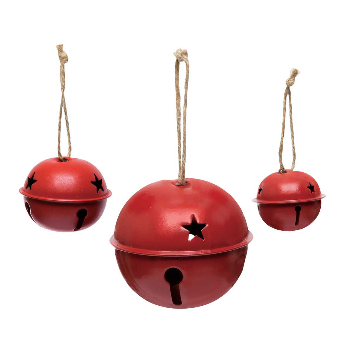 JINGLE BELL SET OF 3 RED LARGE 3IN X 2.75IN WITH STAR CUTOUTS