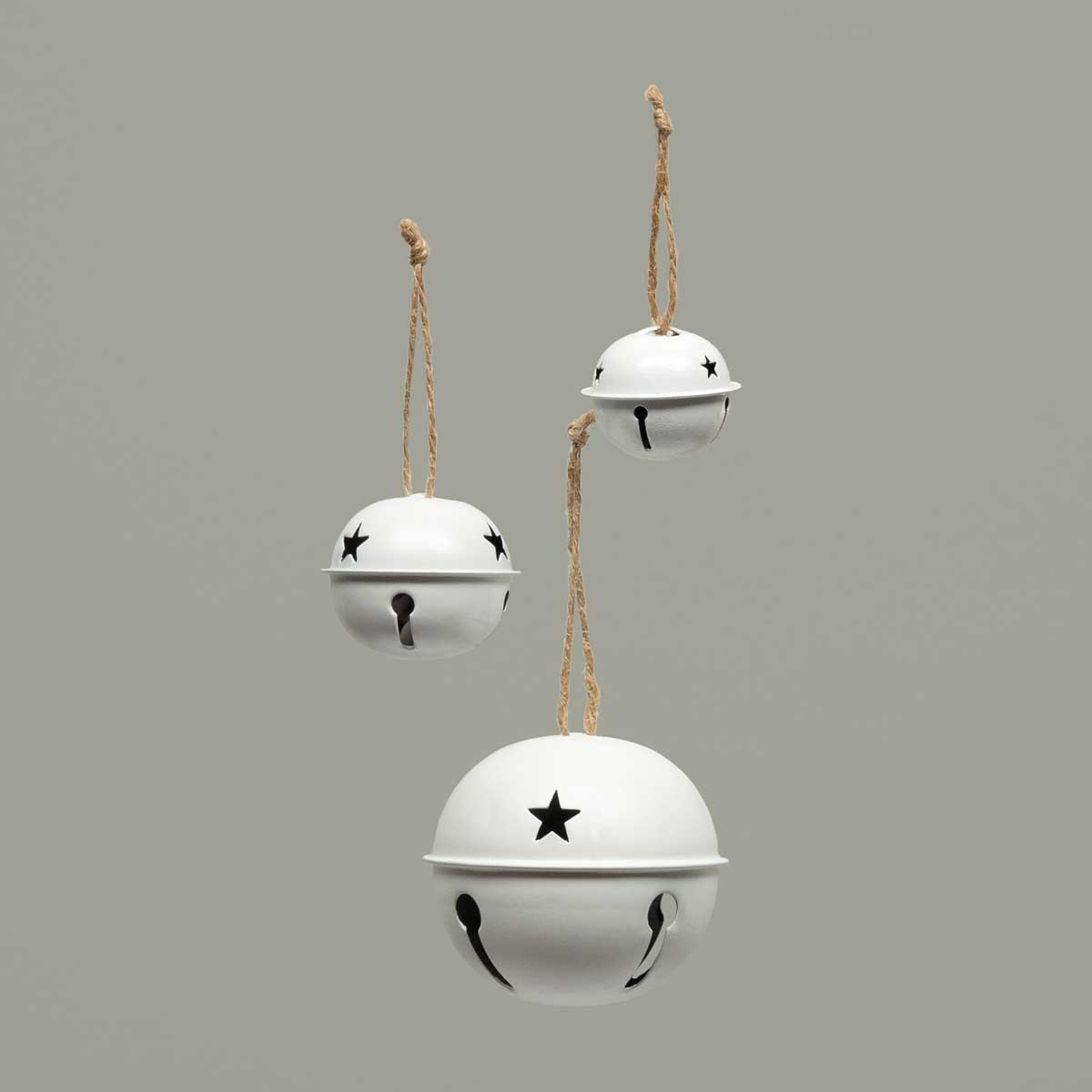 JINGLE BELL SET OF 6 WHITE MED 2IN X 1.75IN WITH STAR CUTOUTS - Click Image to Close