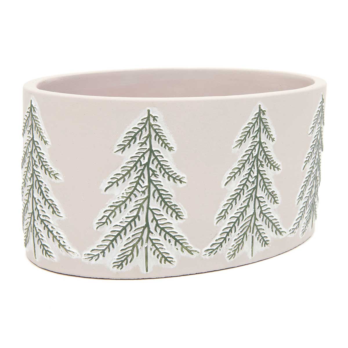 POT WINTER GREEN TREE OVAL 8.5IN X 5IN X 4IN CREAM/GREEN - Click Image to Close
