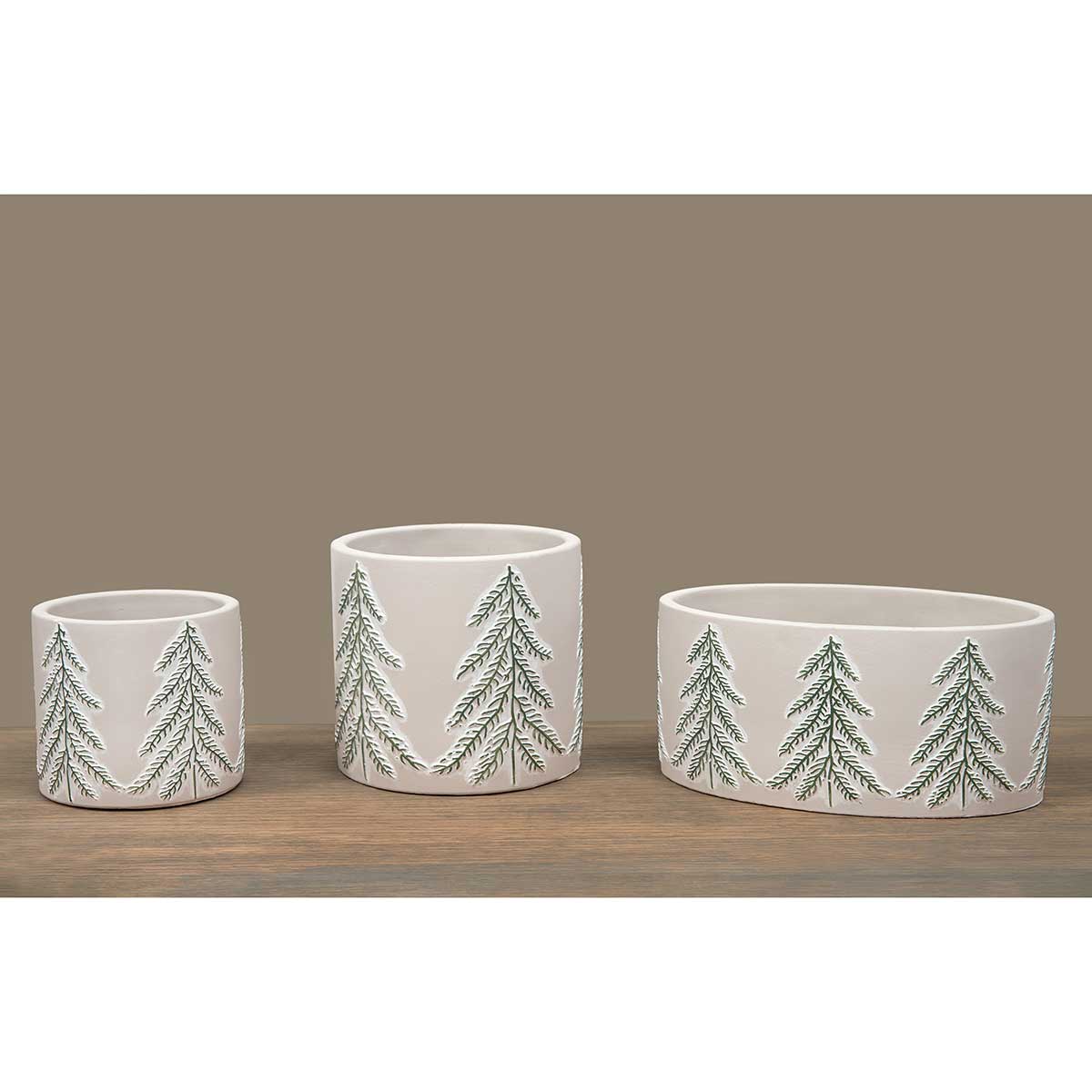 POT WINTER GREEN TREE OVAL 8.5IN X 5IN X 4IN CREAM/GREEN - Click Image to Close