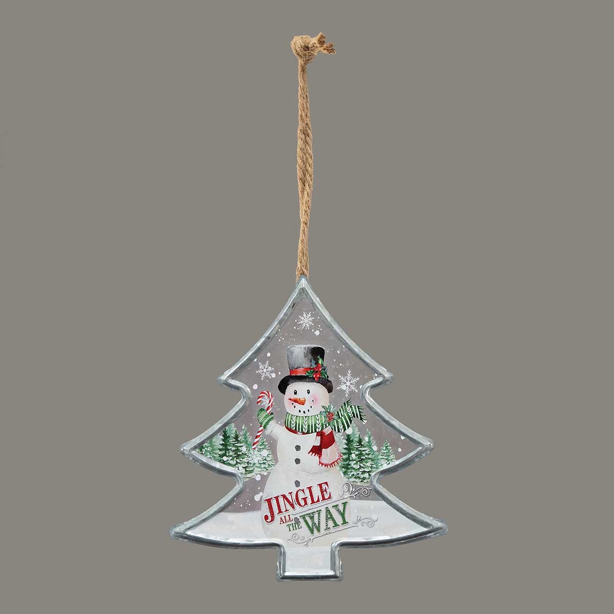ORNAMENT SNOWMAN ON TREE 7.75IN X 8.5IN SILVER - Click Image to Close