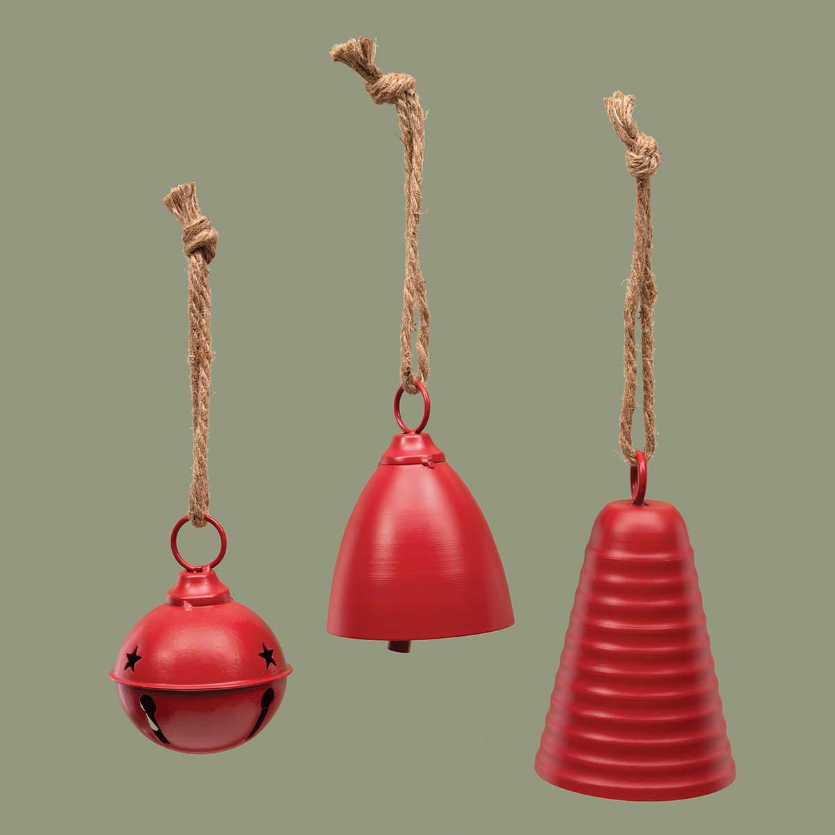 BELL RIBBED MATTE RED 4.5IN X 7IN METAL WITH ROPE HANGER - Click Image to Close