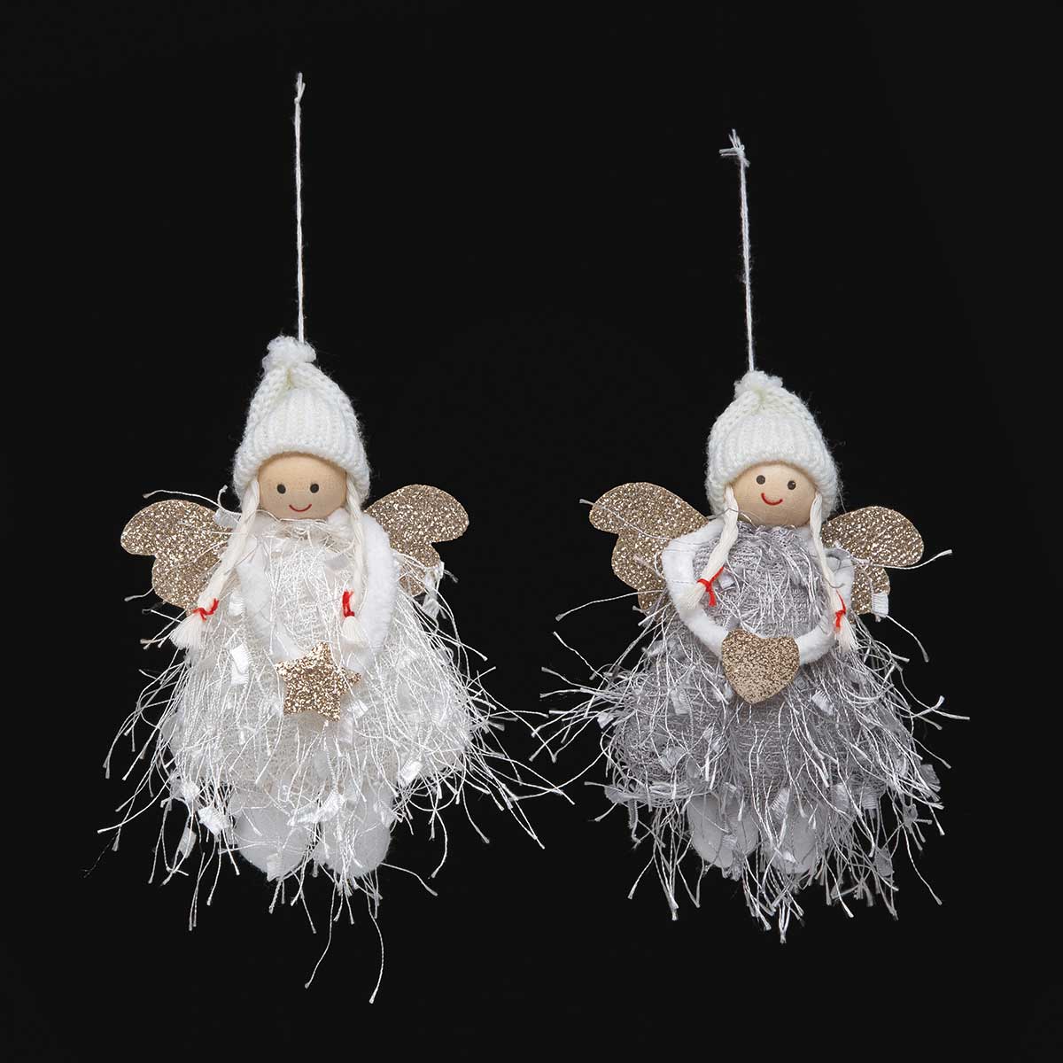 ORNAMENT ANGEL 2 ASSORTED 3.25IN X 1.5IN X 4.5IN WHITE/GREY - Click Image to Close