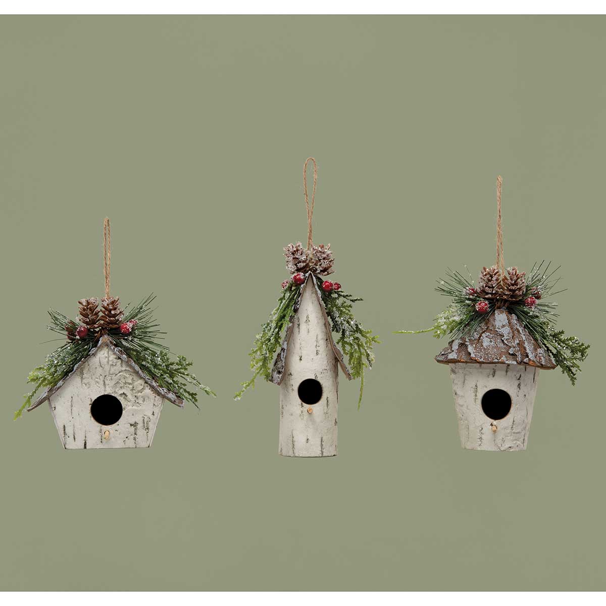 ORNAMENT BIRCH BIRD HOUSE TALL 3IN X 2IN X 5.5IN WHITE - Click Image to Close